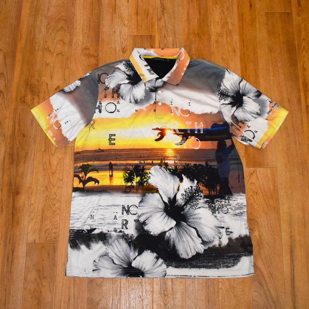 Bugatchi Polo Shirt Mens XXL Multicolor Excellent Hawaii North Shore Sunset
